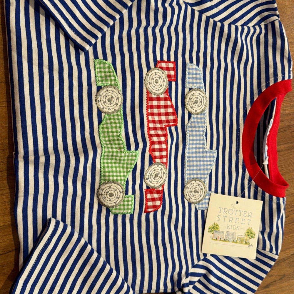 Long sleeve Striped Kids Shirt with Car Appliqué